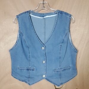 Blue Denim Vest with Button Closure